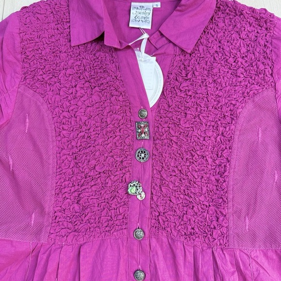 Parsley & Sage Fuchsia Embroidered Cotton Tunic Top Handwoven Buttons S NWT - Picture 2 of 9